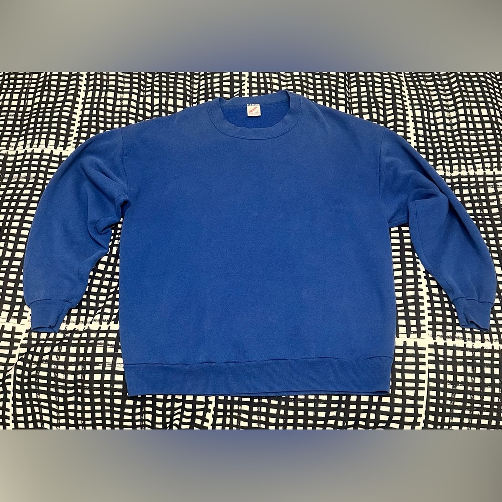 Vintage 90s Jerzees Blank Essential Crewneck Sweatshirt Navy Blue 2XL USA Made